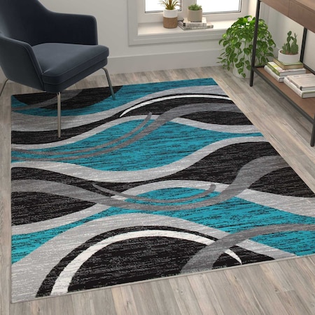 Flash Furniture Turquoise 5' x 7' Ripple Patterned Indoor Area Rug OKR-RG1109-57-TQ-GG